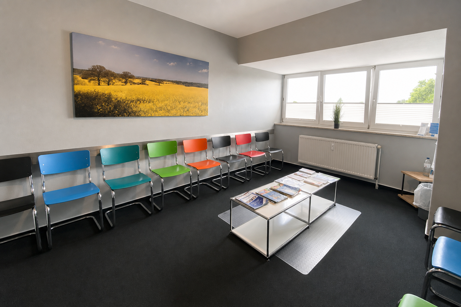 Wartezimmer im Obergeschoss im Ärztezentrum Schönberg
